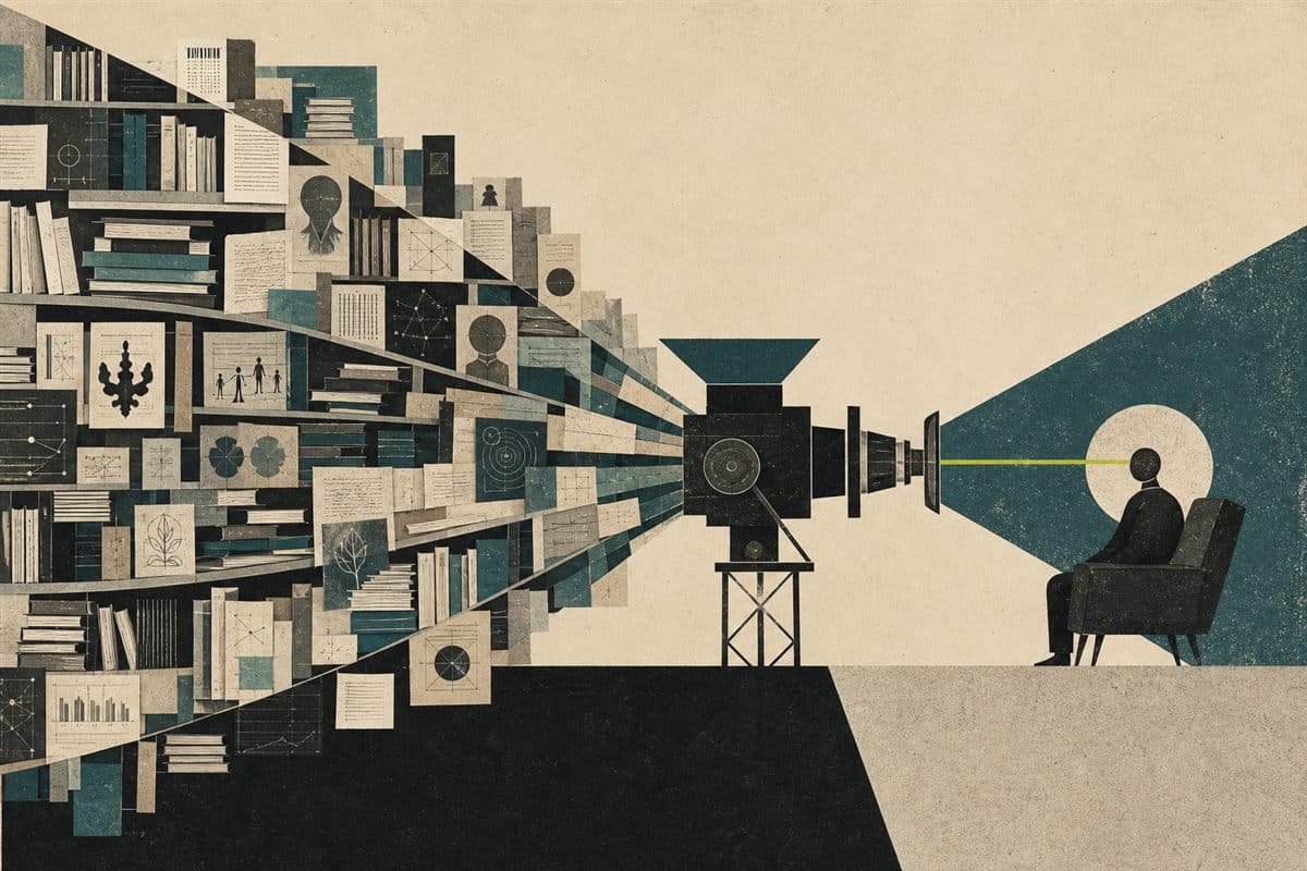 A library of human knowledge focused through a machine toward one person